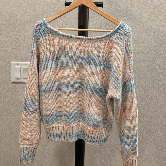 Anthropologie Multicolor Knit Palm Tree Sweater – Pink Graphic, Size M - Picture 2 of 4